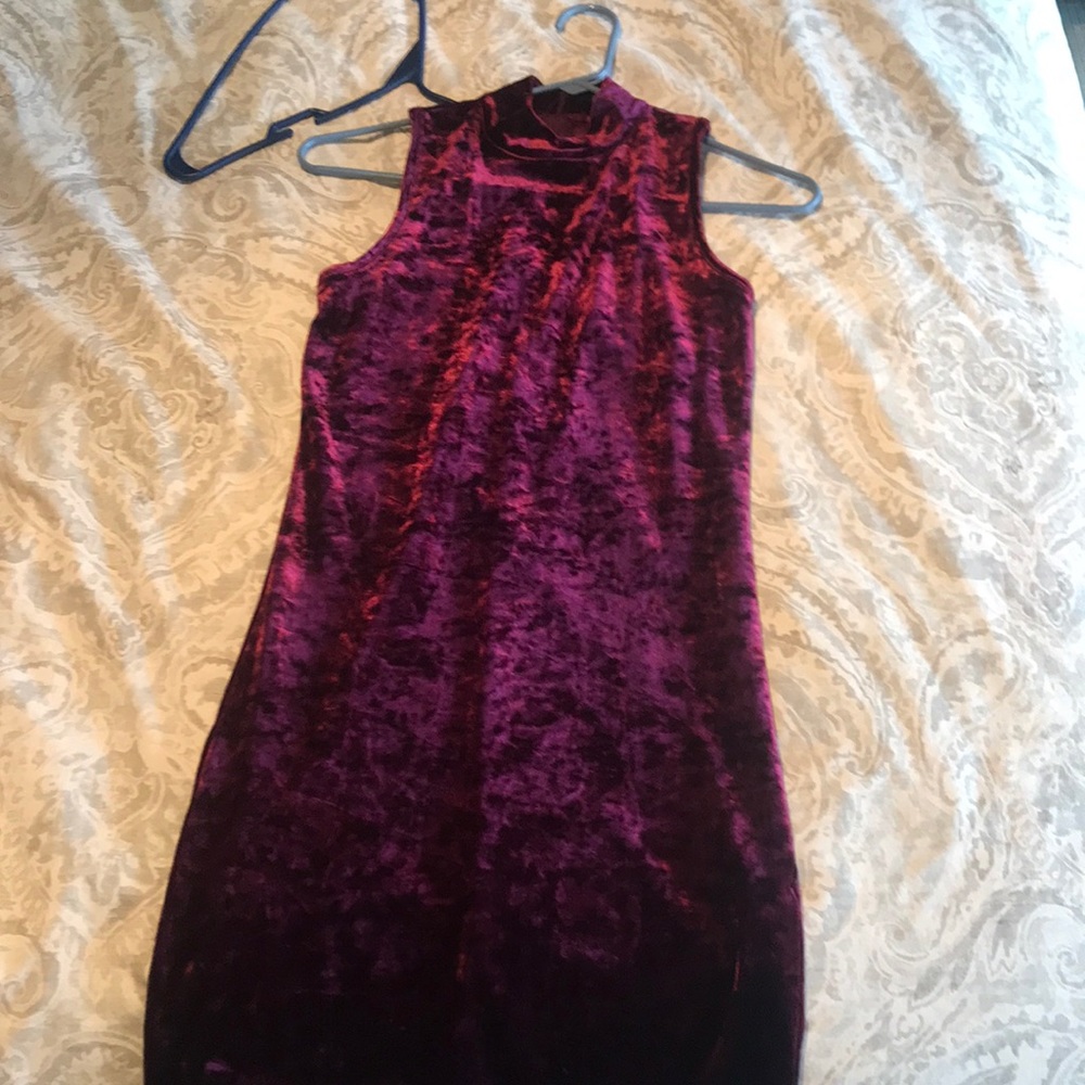 Maroon velvet turtleneck dress